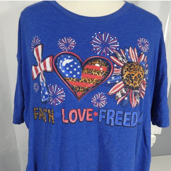 Love In Faith XL T-Shirt Freedom 4th of July Fireworks Casual Short Sleeves - Picture 2 of 6